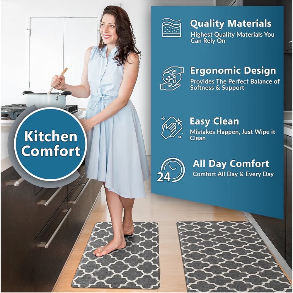 *New* Gray Geometric Design Kitchen ComfiLife Rugs (2 Pack - Medium/Large) - Picture 4 of 13